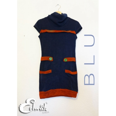 Vestito etnico con bottoni Sweet - Blu